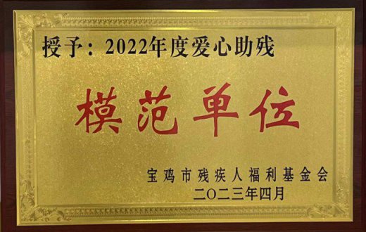 喜 讯 —— 宝鸡市国有资产经营有限责任公司荣获“宝鸡市2022年度爱心助残模范单位”