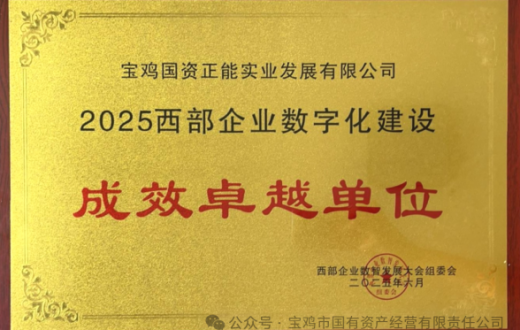 喜报 —— 宝鸡国资正能实业发展有限公司荣获“2025西部企业数字化建设成效卓越单位”称号